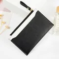 Elegant slim contrast color PU leather card purse with zipper closure for women - Black