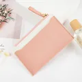Elegant pink and white PU leather color-block zipper card holder coin purse for women - Pink