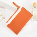 Compact color-block PU leather zip coin pouch and card holder in orange and white - Orange