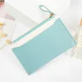 Compact light blue PU leather card holder with contrast cream pocket and top zipper - Sky Blue