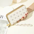 Elegant floral print double zipper long wallet for women with detachable wrist strap - Off White