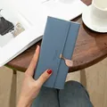 Elegant light blue long wallet for women featuring a leaf pendant and trifold multifunction slots - Dark Blue