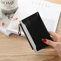 Elegant slim crocodile pattern card holder wallet in black and white variant for women - Black