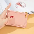 Elegant slim pink zipper card holder and coin purse with multiple functional slots - Pink