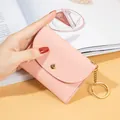 Petit porte-monnaie rose élégant en similicuir avec fentes cartes et porte-clés doré - Rose