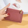 Slim dusty rose faux leather zippered coin purse with front card slot for women - Dusty Pink