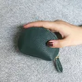 Vintage dark green pebbled leather mini coin purse with zipper closure - Dark Green