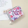 Floral print double zipper accordion card holder with large capacity for stylish women - Red and Blue Floral Print / Red