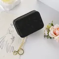 Compact black quilted makeup bag with gold chain and key ring - Black