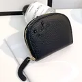 Cute cat-shaped mini card holder coin purse in premium black pebble grain leather - Black