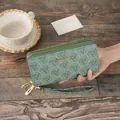 Green geometric print wallet with double zipper and wrist strap for women, stylish clutch - Green