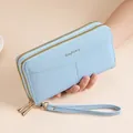 Portafoglio lungo azzurro con doppia cerniera e trama in pelle litchi elegante - Blu