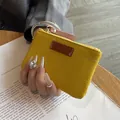 Ultra-thin yellow lychee grain leather coin purse with metal ring handle - Yellow