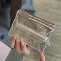 Silver metallic genuine leather card holder with minimalist multi-slot design - Silver