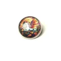 Detailed view of a circular stained-glass style Pegasus brooch with silver frame - Stained Glass Pegasus Style