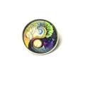 Vintage Tree of Life Yin Yang glass cabochon brooch pin with fantasy art design - Tree of Life