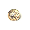 Macro view of a vintage style circular brooch featuring a detailed tiger illustration. - Double Tigers Illustration Style