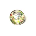 Detailed view of vintage cottage garden brooch with colorful floral painting design - Garden Cottage