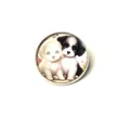 Detailed macro shot of a vintage round glass brooch featuring a cute puppy illustration - Friendship Double Puppies Style