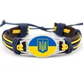 Handgewebtes Lederarmband mit der Flagge der Ukraine und dem nationalen Dreizack-Motiv - Ukraine-Flagge