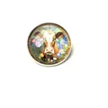 Vintage round glass brooch featuring a cow and floral pattern on white background - Pastoral Dairy Cow Style