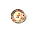 Vintage Pomeranian dog time gem brooch with flowers and Love & Happiness banner - Love And Happiness Floral Dog Style
