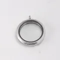 Round stainless steel floating locket pendant with glass windows and emery finish - 34mm