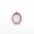 Elegant rose gold oval floating locket pendant with beaded edge and clear glass frame - Rose Gold