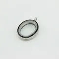 Oval silver floating locket pendant with black enamel ring and clear glass - Black