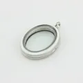 Minimalist silver oval floating locket pendant with clear glass windows for DIY necklaces. - Silver