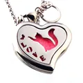 Stainless steel heart perfume locket necklace with cat cutout and LOVE engraving - Cat Silhouette Style / Silver (White)