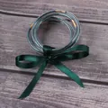 Set of 7 dark green glitter silicone jelly bangles tied with a luxury satin ribbon bow - 5 Pieces / Dark Green