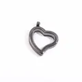Close-up view of a heart-shaped gunmetal floating locket with clear glass windows - Black