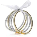 Elegant multi-layer glitter silicone bangles set in gold and silver with a white ribbon bow - Silver and Light Gold