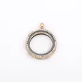 Round gold-plated rhinestone locket pendant with transparent glass for DIY necklace jewelry - Gold