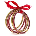 Sparkling multi-layer silicone glitter bangles set with a festive red ribbon bow decor - Red And Gold