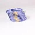 Close-up of stackable purple glitter jelly bangles with golden connectors - 9 Pieces Set / Blue Purple