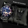 Detailed view of black men's quartz watch jewelry set with cross necklace and ring - Style 4 [Box Not Included] / Factory Direct Sales [bulk Orders Negotiable]