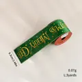 Green festive Christmas ribbon with gold foil Merry Christmas print, 6.3cm width - Gold Foil Lettering / 3 Yards / Dark Green