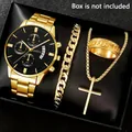 Luxury gold men's watch set with matching bracelet, necklace, and ring accessory. - Style 8 [Box Not Included] / Factory Direct Sales [bulk Orders Negotiable]
