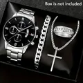 Luxury silver men's quartz watch jewelry set featuring bracelet and cross necklace - Style 10 [Box Not Included] / Factory Direct Sales [bulk Orders Negotiable]