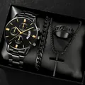 Luxury men's all-black quartz watch set with bracelet, ring, and cross necklace - Style 11 [Box Not Included] / Factory Direct Sales [bulk Orders Negotiable]