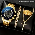 Elegant men's gold steel band watch set with matching bracelet, ring, and cross necklace. - Style 14 [Box Not Included] / Factory Direct Sales [bulk Orders Negotiable]