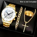Luxury gold men's quartz watch set with bracelet necklace and ring in display box - Style 15 [Box Not Included] / Factory Direct Sales [bulk Orders Negotiable]