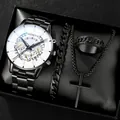 All-black men's gift set featuring a quartz watch, cross necklace, bracelet, and ring - Style 19 [Box Not Included] / Factory Direct Sales [bulk Orders Negotiable]