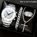 Men's silver watch set with quartz watch, cuban bracelet, cross necklace and ring. - Style 20 (Box Not Included) / Factory Direct Sales [bulk Orders Negotiable]