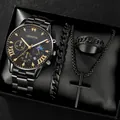 Men's black quartz watch set with bracelet necklace and ring in gift box - Style 23 (Box Not Included) / Factory Direct Sales [bulk Orders Negotiable]