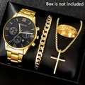 Luxury men's gold quartz watch jewelry set featuring necklace bracelet and ring - Style 25 (Box Not Included) / Factory Direct Sales [bulk Orders Negotiable]