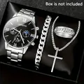 Elegant silver men's watch set including quartz wristwatch, bracelet, cross necklace and ring - Style 26 (Box Not Included) / Factory Direct Sales [bulk Orders Negotiable]