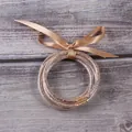 Champagne gold glitter silicone jelly bangles tied with a satin ribbon bow set - 5 Pieces / Light Rose Gold